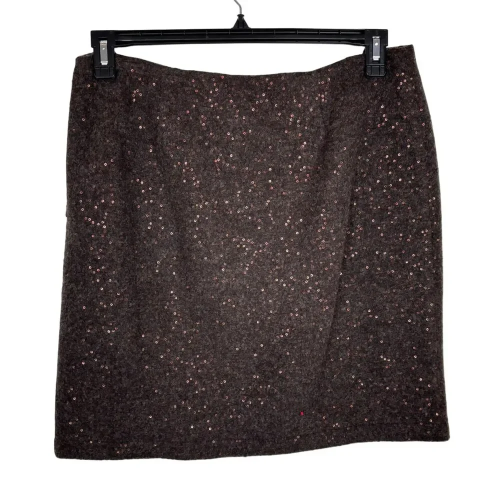 J. Jill Brown Sequin Skirt Suit Blazer Set Women's Medium 10 Wool Blend - Picture 4 of 11